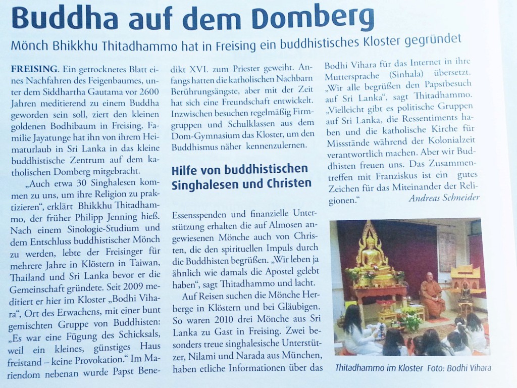 Buddha auf dem Domberg, Münchner Kirchenzeitung, 25.1.2015, S. 9